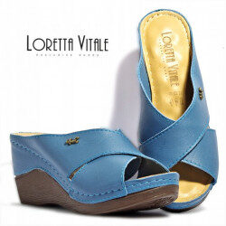 Loretta Vitale ādas apavi, zilas sieviešu iešļūcenes