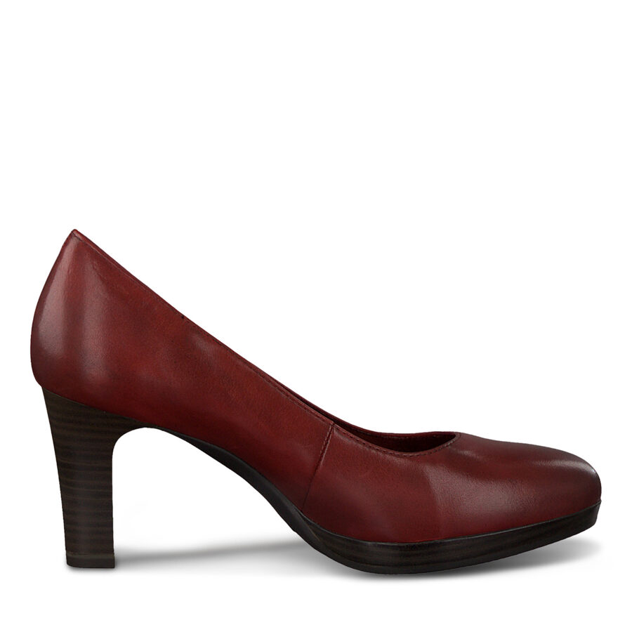 Tamaris ādas apavi, sieviešu sarkanas ādas augstpapēžu kurpes
