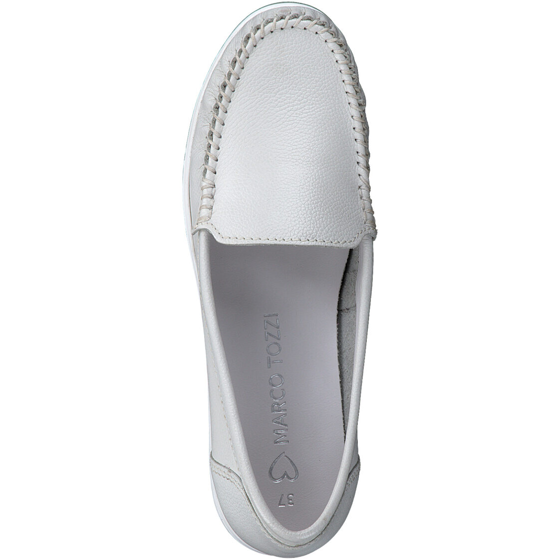 Marco Tozzi ādas apavi, balti sieviešu mokasīni