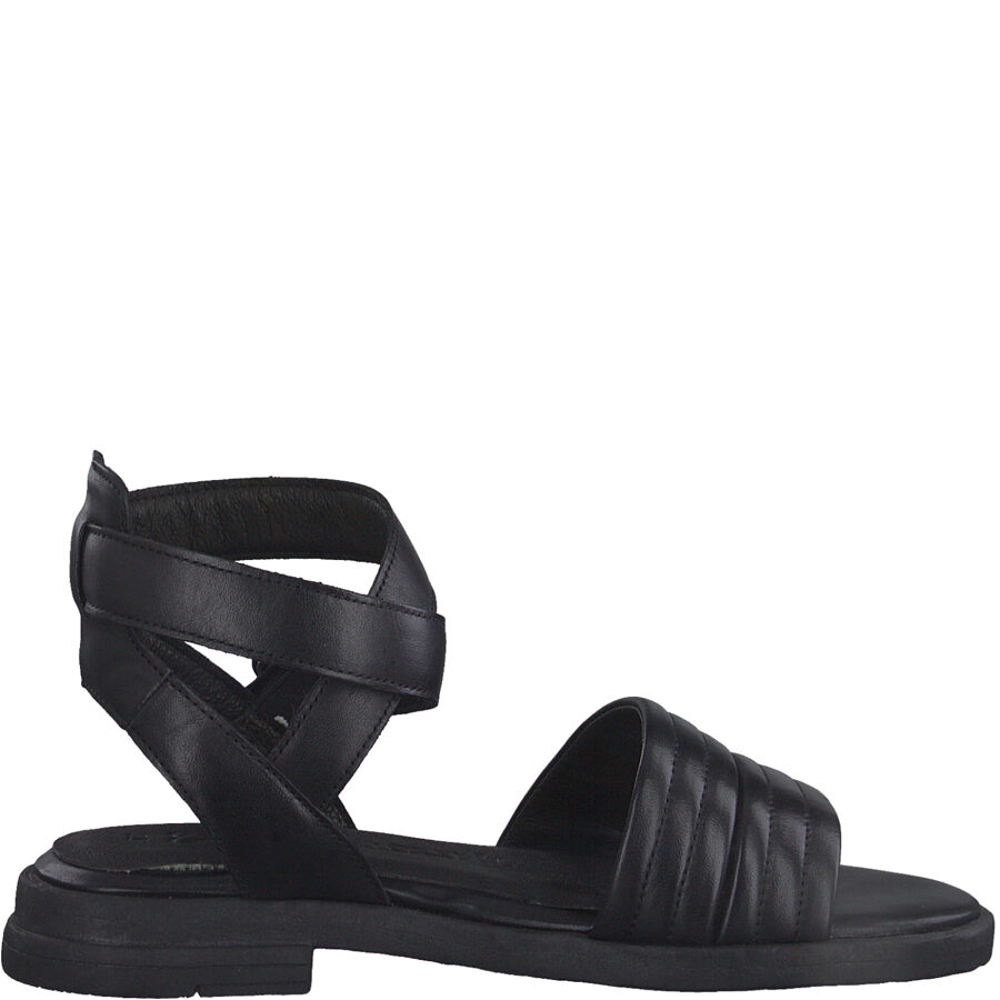 Marco Tozzi ādas apavi, melnas sieviešu zandales, vasaras kurpes