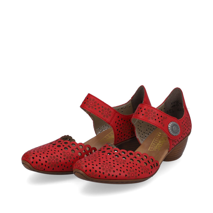 Rieker dabīgās ādas apavi, sarkanas sieviešu vasaras kurpes