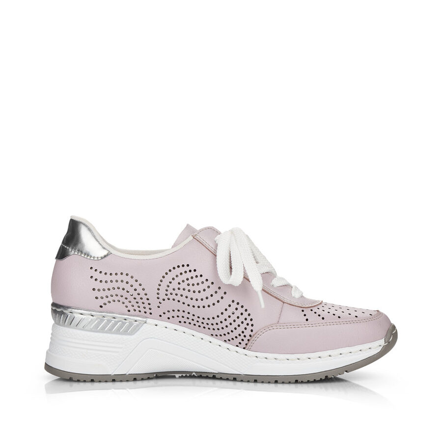 Rieker ādas apavi, rozā sieviešu sneakers, krosa kurpes