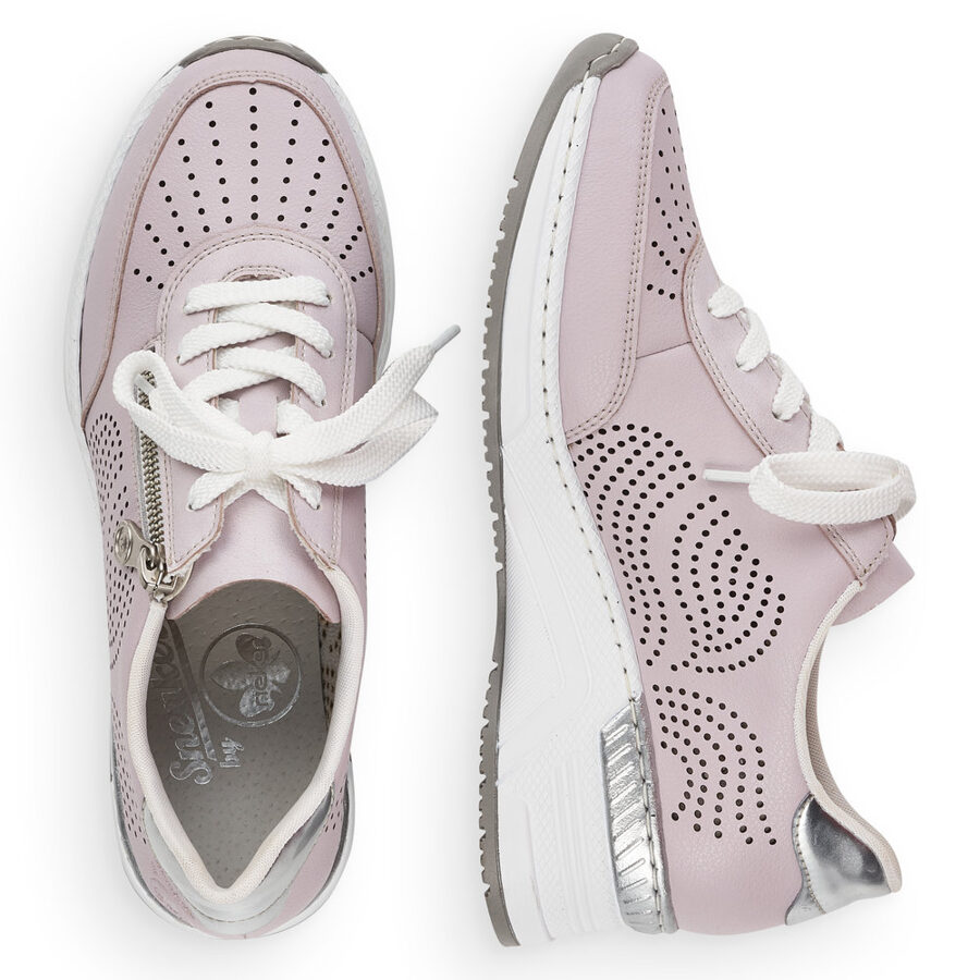Rieker ādas apavi, rozā sieviešu sneakers, krosa kurpes