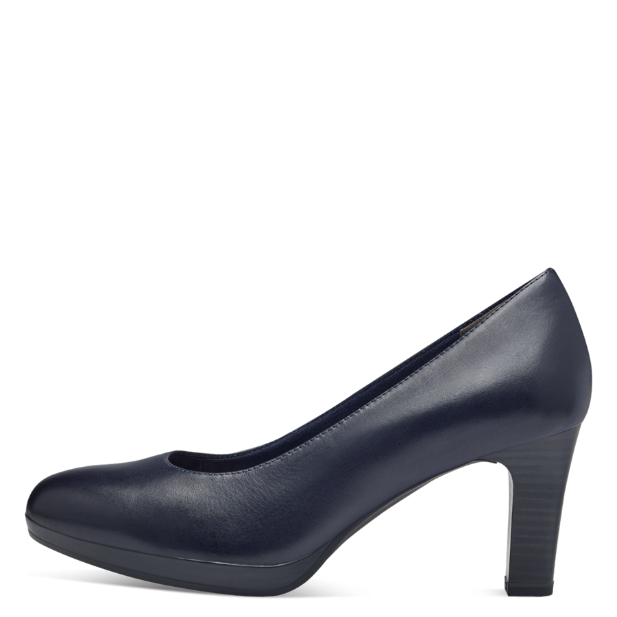 Tamaris dabīgās ādas apavi, tumši zilas sieviešu augstpapēžu kurpes