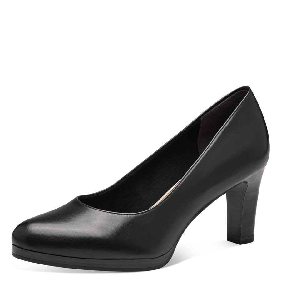 Tamaris dabīgās ādas apavi, melnas sieviešu augstpapēžu kurpes