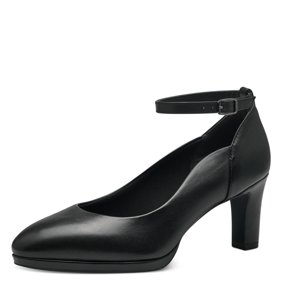 Tamaris dabīgās ādas apavi,  melnas sieviešu augstpapēžu kurpes