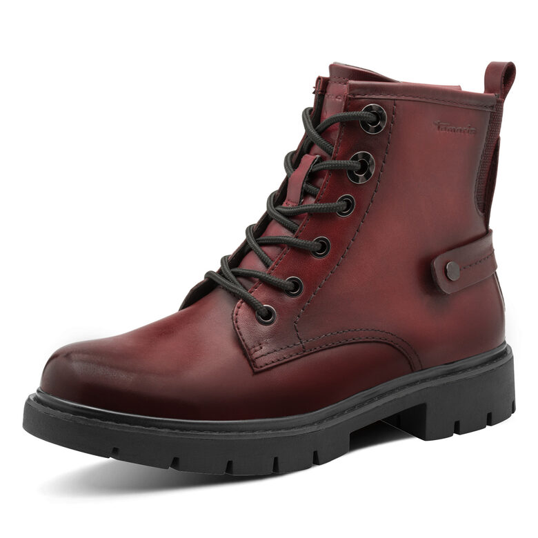 Tamaris Comfort dabīgās ādas apavi, bordo sieviešu šņorzābaki