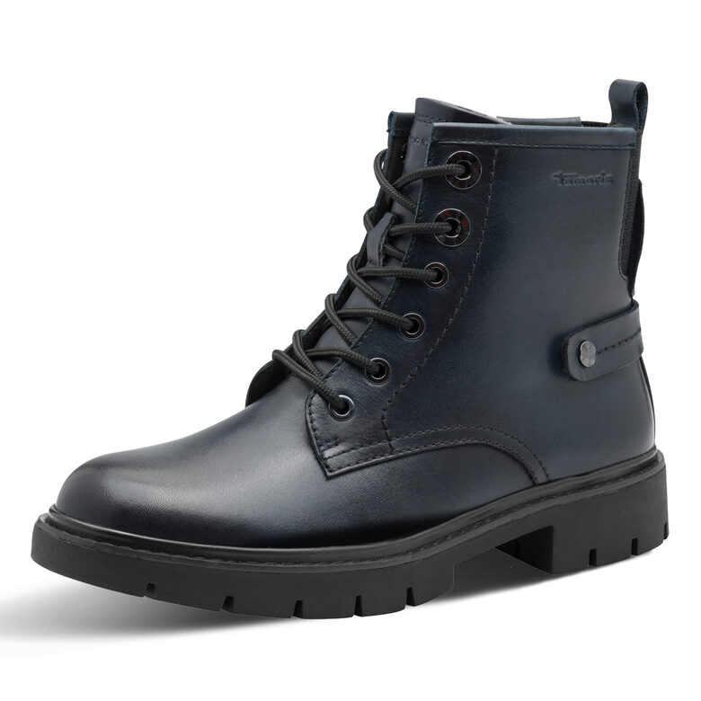 Tamaris Comfort dabīgās ādas apavi, zili sieviešu šnorzābaki