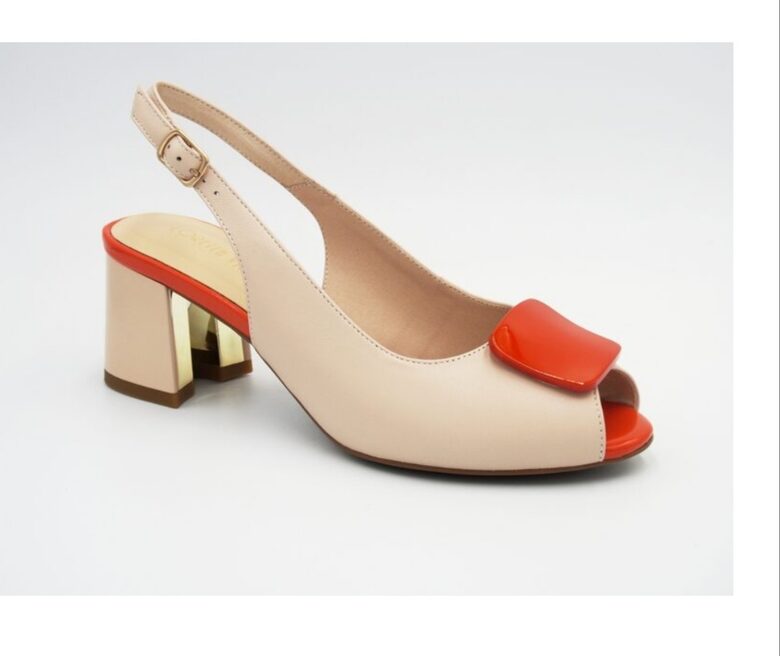 Loretta Vitale ādas apavi, bēšas ar oranžu sieviešu vasaras kurpes