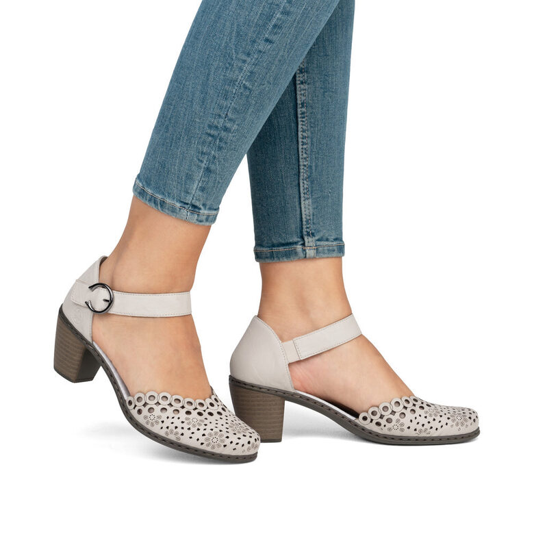 Rieker dabīgās ādas apavi, baltas sieviešu vasaras kurpes