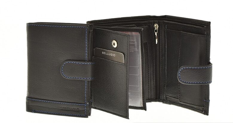 Bellugio vīriešu melns dabīgās ādas maks