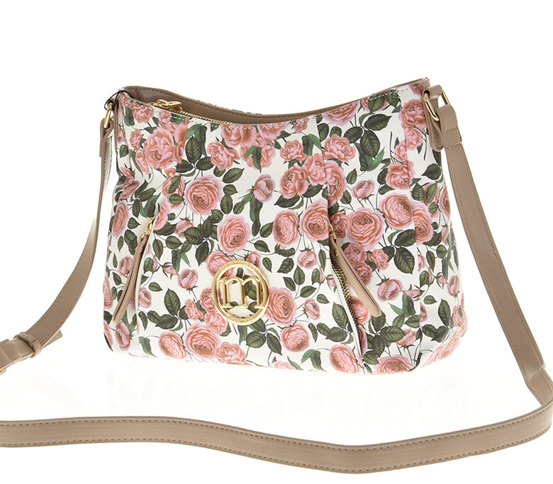 Monnari bēša ar ziediem sieviešu pleca soma