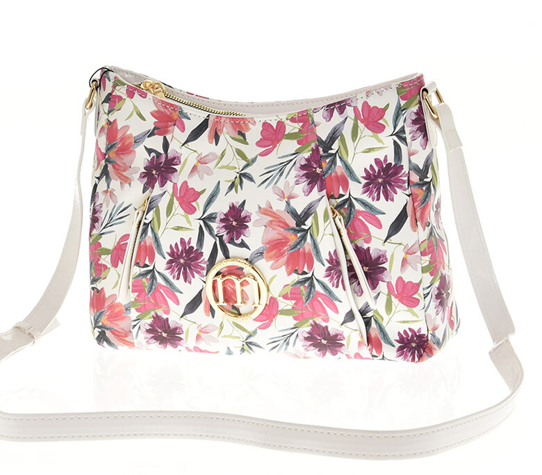 Monnari balta ar ziediem sieviešu pleca soma
