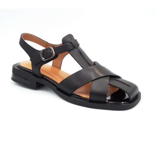 Loretta Vitale dabīgās ādas apavi, melnas sieviešu vasaras kurpes, sandales