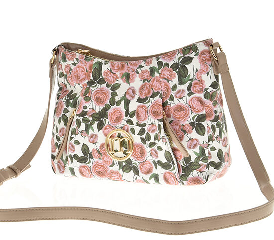 Monnari bēša ar ziediem sieviešu pleca soma