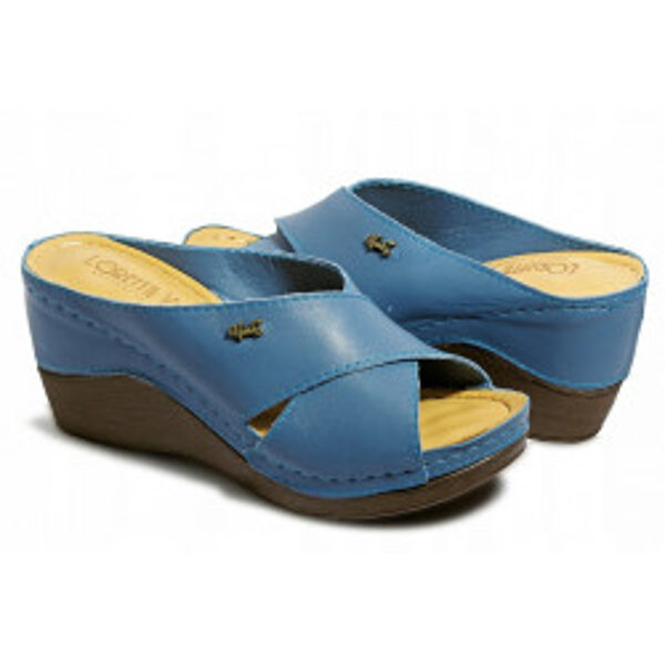 Loretta Vitale ādas apavi, zilas sieviešu iešļūcenes