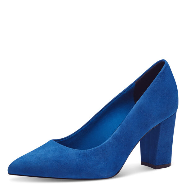 Marco Tozzi dabīgās ādas apavi, zilas sieviešu augstpapēžu kurpes, laiviņas