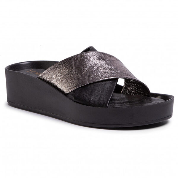 Loretta Vitale ādas apavi, melnas ar platīna krāsu sieviešu iešļūcenes