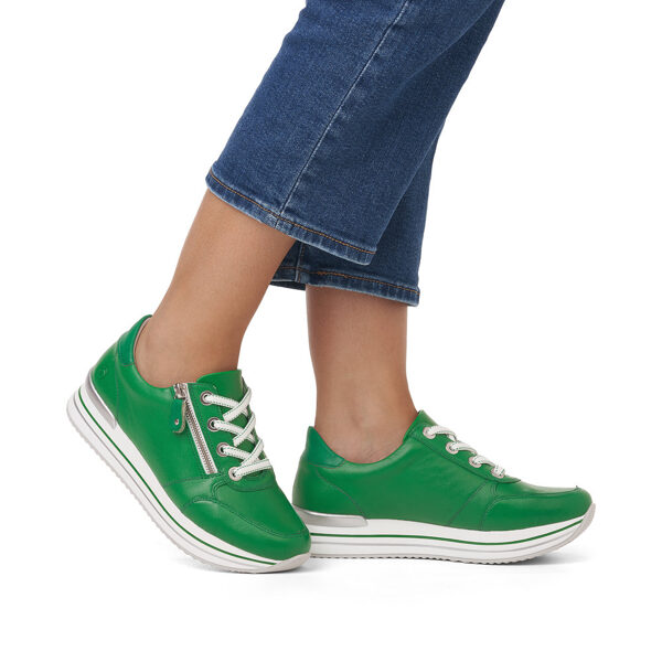 Remonte dabīgās ādas apavi, zaļas sieviešu sneakers, botas